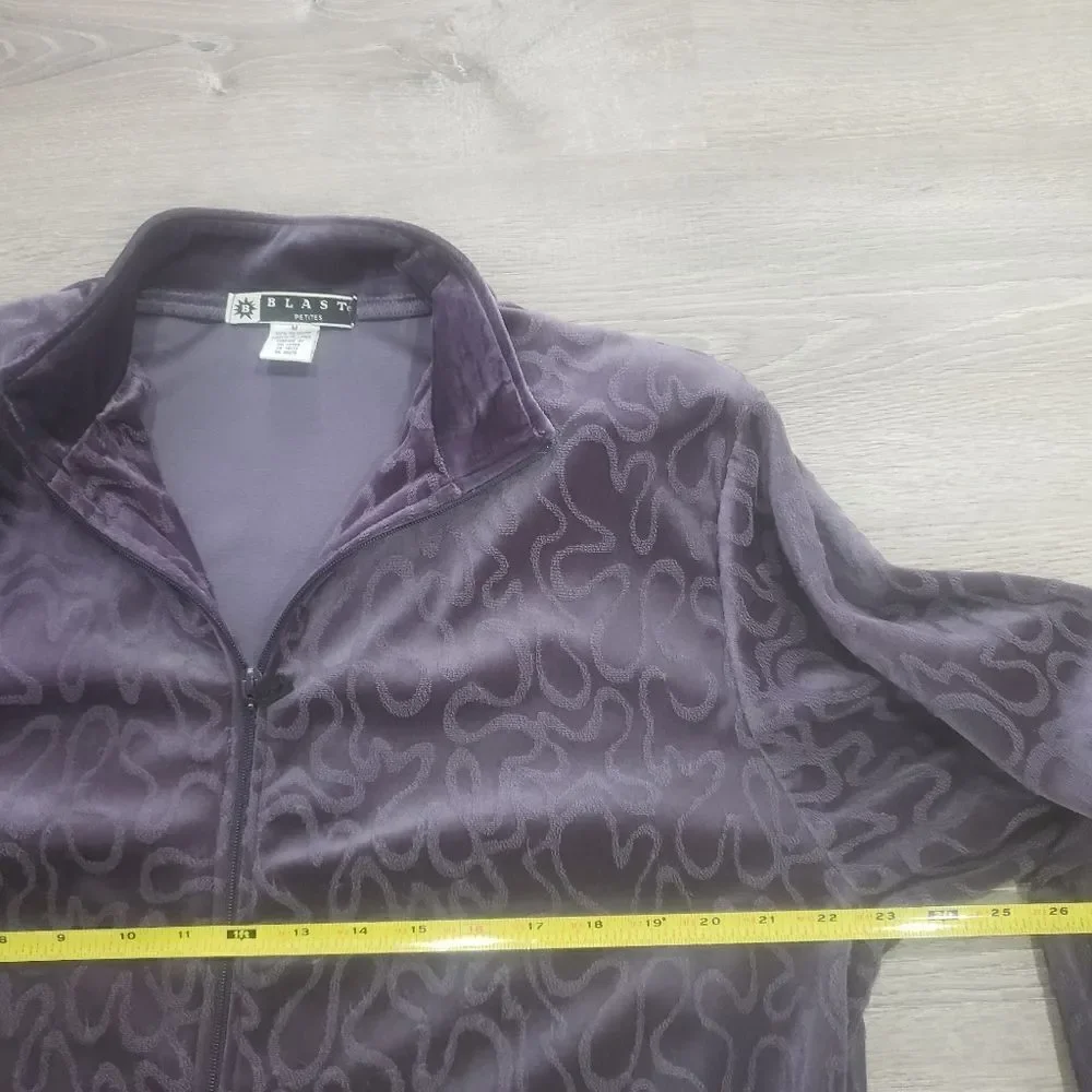 Blast Petites‎ Womens Purple Polyester Velour Long Sleeve Warmup Jacket Size M